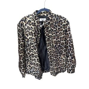 Clio Petites Jacket Women PL Leopard Silk Quilted Puffer Animal Print Coat*